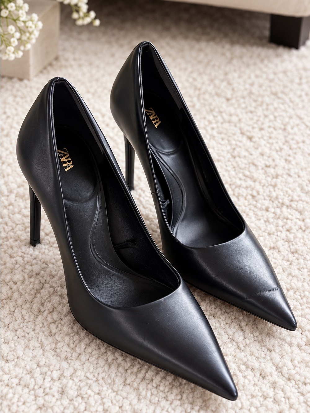 Zara Black Pointed Toe Stiletto Pumps Heels Size 40